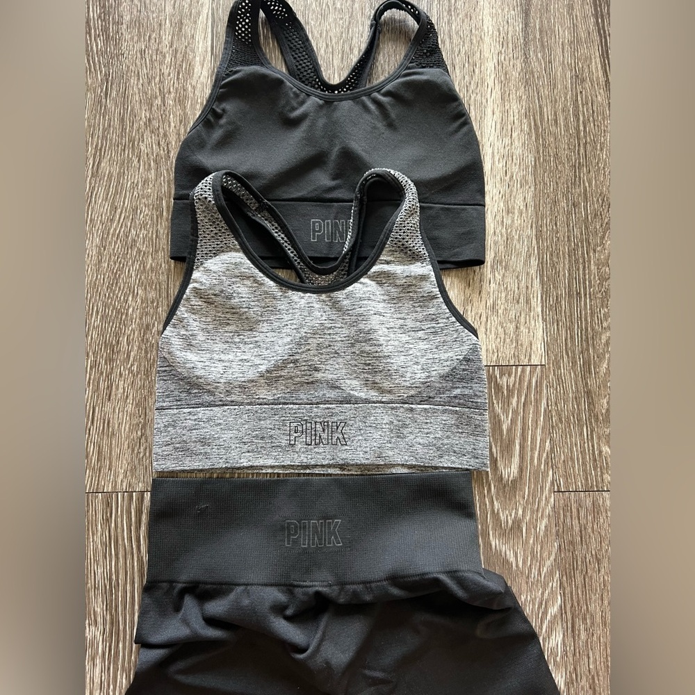 Pink sports bras and leggings bundle